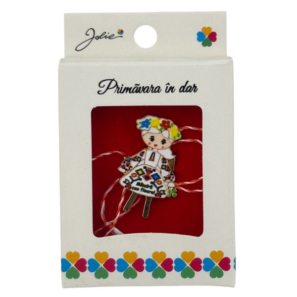 Martisor Brosa Mica in Cutie, Jolie, Design cu Mesaj, Dimensiune 2.5-3 cm, Material Metal, Model Traditional Fetita