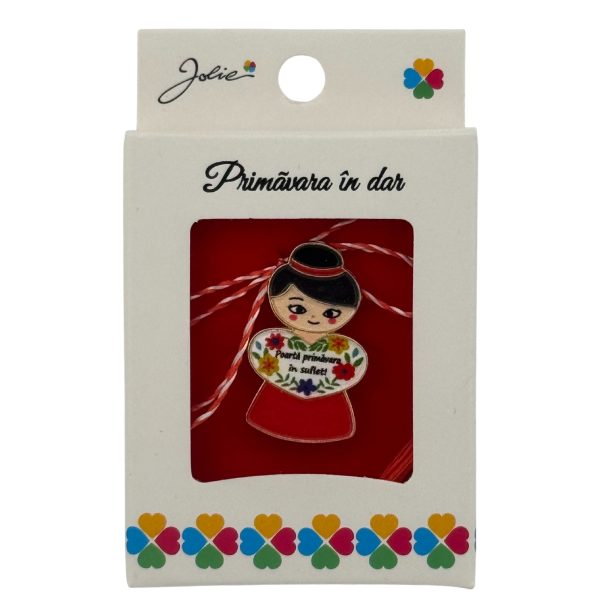 Martisor Brosa Mica in Cutie, Jolie, Design cu Mesaj, Dimensiune 2.5-3 cm, Material Metal, Model Traditional Femeie