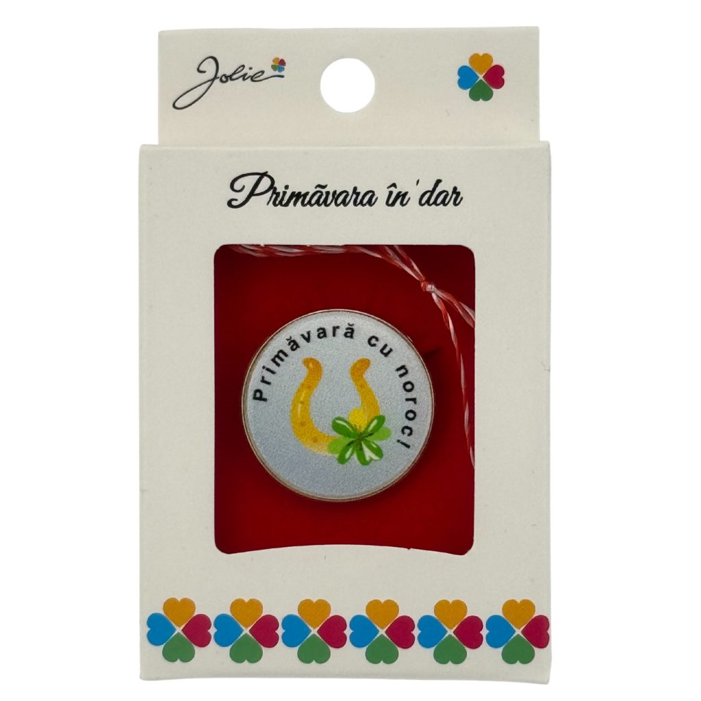 Martisor Brosa Mica in Cutie, Jolie, Design cu Mesaj, Dimensiune 2.5-3 cm, Material Metal, Model Rotund Potcoava