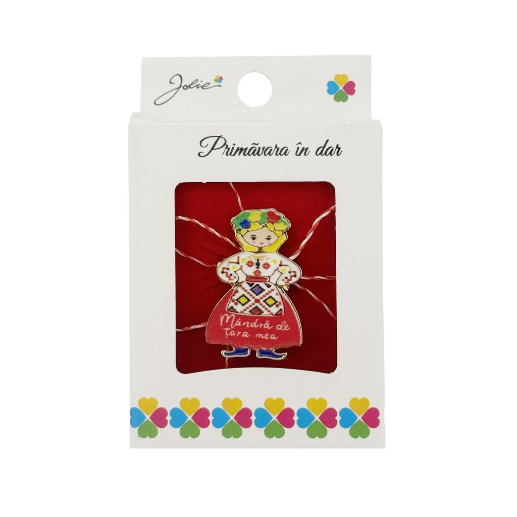 Martisor Brosa, Jolie, Model Mandra de Tara Mea, Metal Emailat in Culori, Sistem de Prindere cu Ac, Dimensiune 2.5–3 cm, Ambalaj Individual cu Design, Multicolor