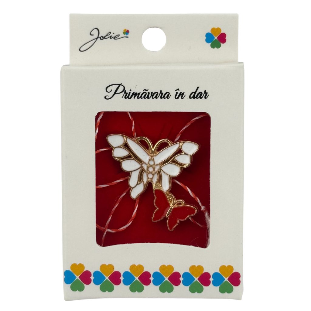 Martisor Brosa Mica in Cutie, Jolie, Dimensiune Brosa 2.5-3cm, Material Metal, Model Fluturi, Cutie Alba