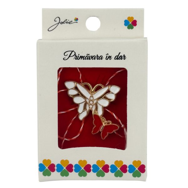 Martisor Brosa Mica in Cutie, Jolie, Dimensiune Brosa 2.5-3cm, Material Metal, Model Fluturi, Cutie Alba
