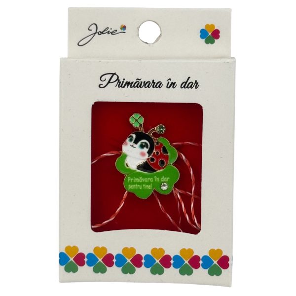 Martisor Brosa Mica in Cutie, Jolie, Design cu Mesaj, Dimensiune 2.5-3 cm, Material Metal, Model Trifoi si Buburuza
