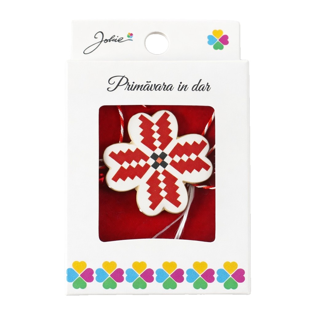 Martisor Brosa Mica in Cutie, Jolie, Dimensiune Brosa 2,5-3 cm, Material Metal, Model Trifoi Traditional, Multicolor