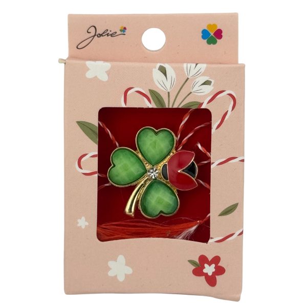 Martisor Brosa Mica in Cutie, Jolie, Dimensiune Brosa 2.5-3cm, Material Metal, Model Trifoi, Cutie Roz
