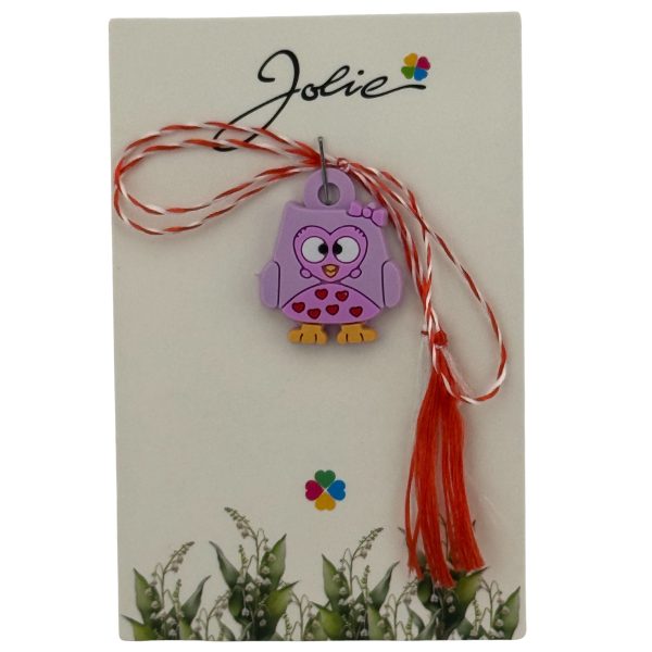 Martisor pentru Copii, Jolie, Material Cauciuc, Ambalaj Carton cu Design, Multicolor, Model Bufnita