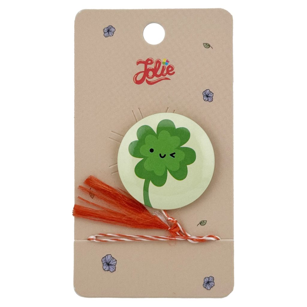 Martisor cu Brosa pentru copii, Jolie, Material Metal, Ambalaj Carton cu Design, Model Trifoi, Verde deschis