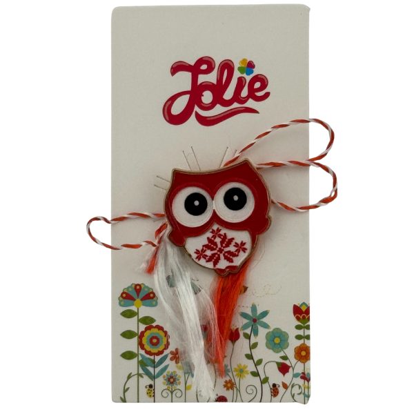 Martisor pentru copii, Jolie, Material Metal, Ambalaj Carton cu Design, Dimensiune Brosa Aproximativ 2x2 cm, Multicolor, Model Bufnita