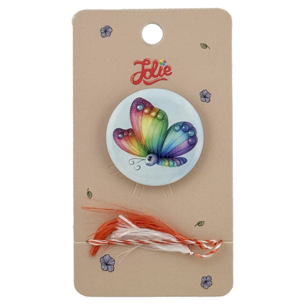 Martisor cu Brosa pentru copii, Jolie, Material Metal, Ambalaj Carton cu Design, Model Fluture, Multicolor