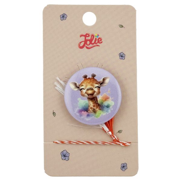 Martisor cu Brosa pentru copii, Jolie, Material Metal, Ambalaj Carton cu Design, Model Girafa, Mov multicolor