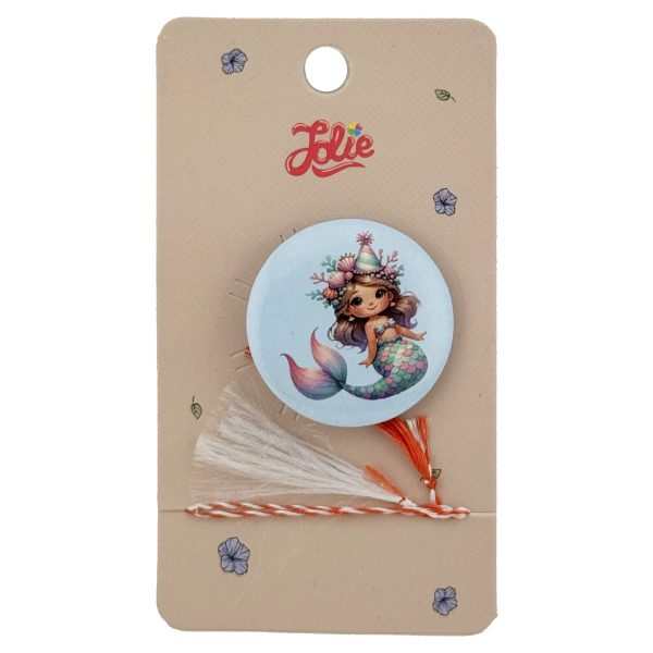 Martisor cu Brosa pentru copii, Jolie, Material Metal, Ambalaj Carton cu Design, Model Sirena, Albastru deschis
