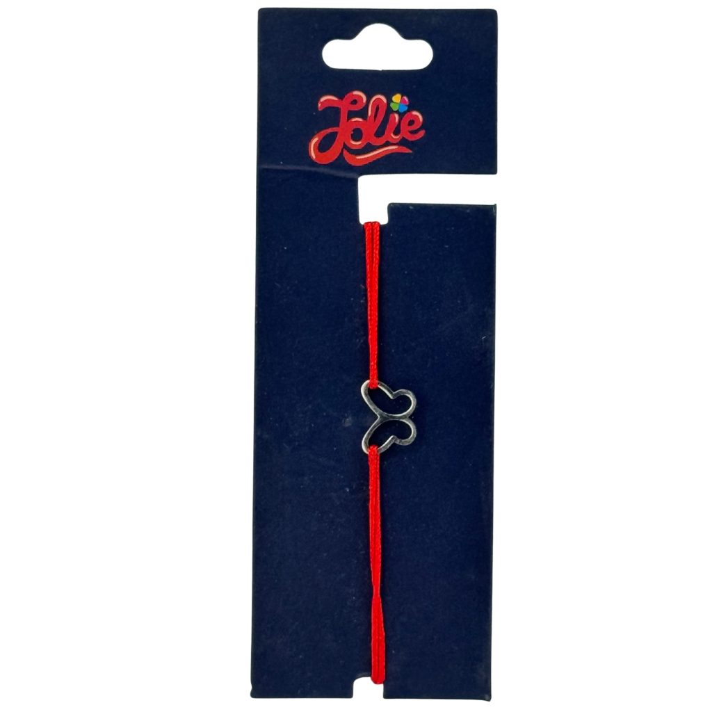 Martisor Bratara din Inox pentru Copii, Jolie, Textil si Inox, Snur Rosu, Model Fluture Gol, Argintiu