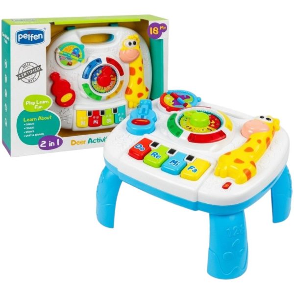 Masa Activitati Interactiva Pentru Copii Cu Girafa, Jucarie 2 in 1 Cu Pian, Butoane Si Jocuri Educative, Centru De Activitati Cu Lumini Si Sunete, Masa De Joaca Multicolora Pentru Dezvoltare Copii 18+ Luni
