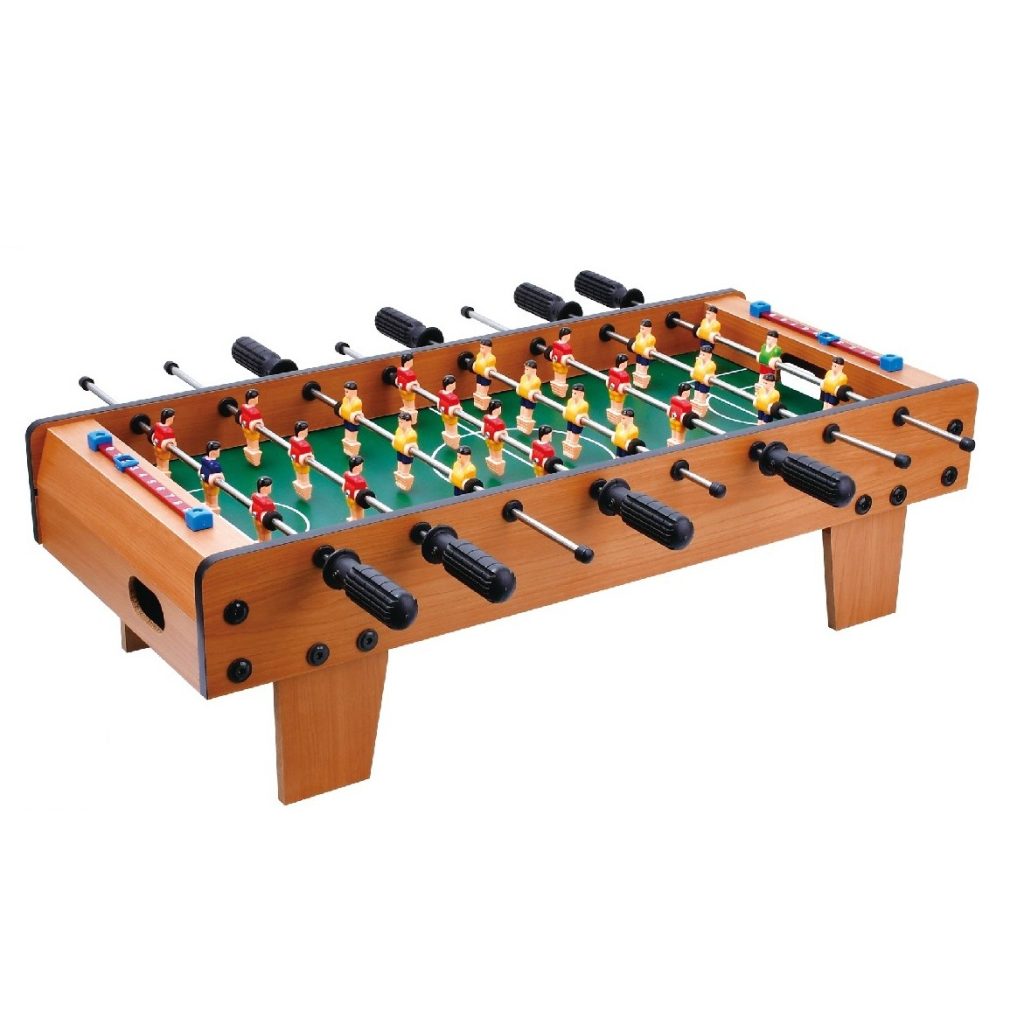 Masa de Fotbal cu Teren, Flippy, cu Picioare Scurte, 8 Manere, Tablou de Scor, 64 x 20 x 47 cm, din Lemn/Otel/ABS, Maro