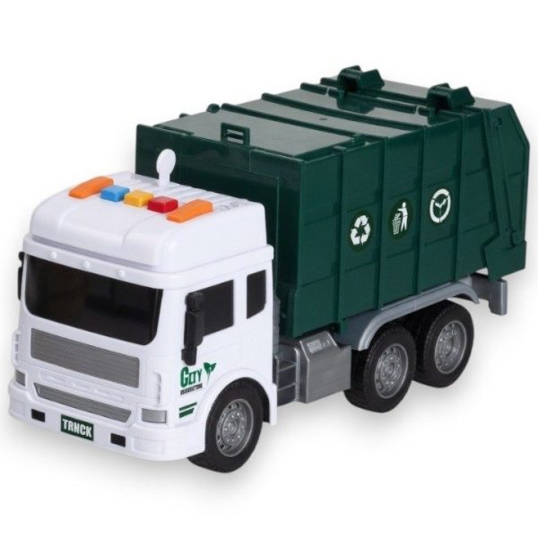 Masina de Gunoi cu Frictiune, Lumini si Sunete, Jucarie Interactiva Utilaj de Salubritate pentru Copii, Camion de Curatenie Urbana cu Pubele Detasabile, Efecte Luminoase si Sonore, Jucarie Educativa Reciclare, Verde