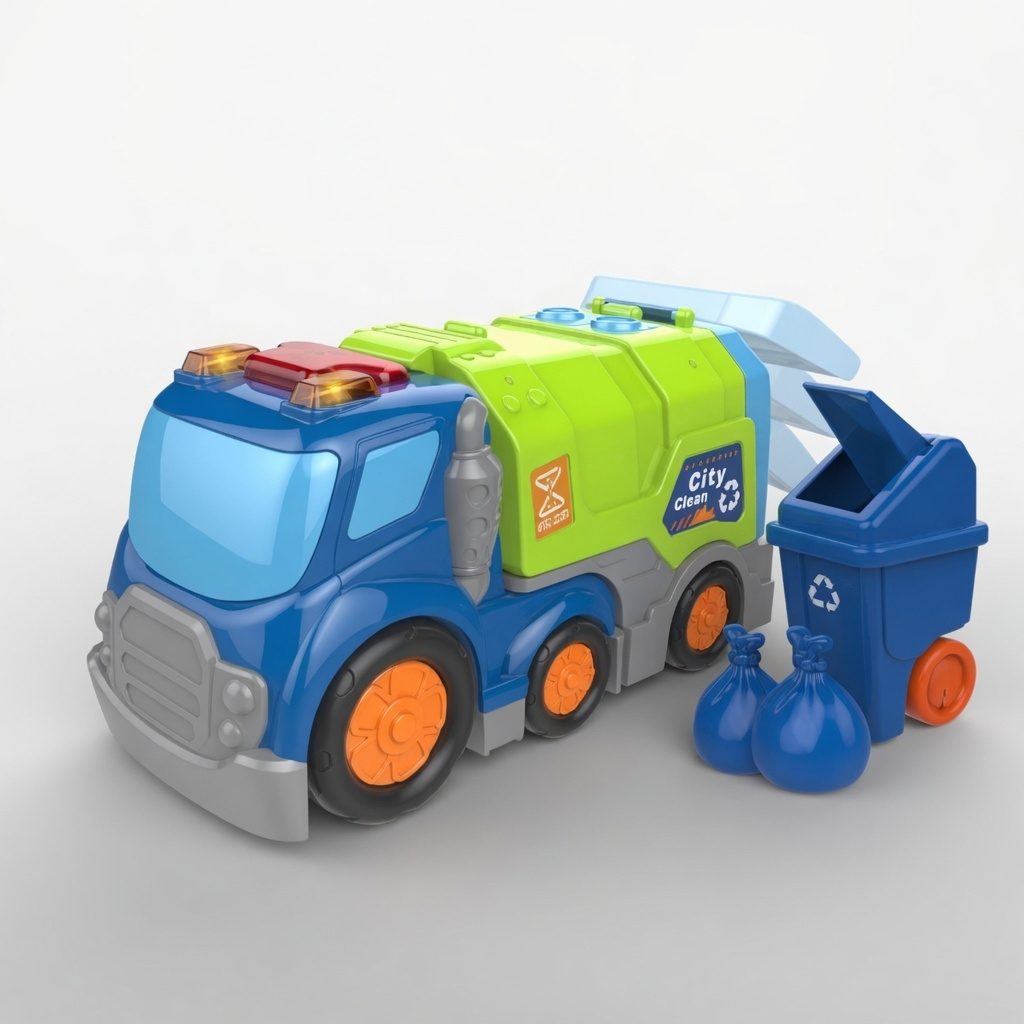 Masina De Gunoi Cu Frictiune Oraselul Agitat, Cu Lumini Si Sunete, Jucarie Interactiva Camion Reciclare Copii, Vehicul Salubritate Cu Pubela Si Accesorii Incluse, Jucarie Transport Deseuri Pentru Copii 3+ Ani, Albastru