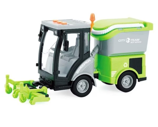 Masina de Maturat Stradala City Service 1:16 cu Lumini si Sunete, Jucarie Interactiva Realista de Curatenie Urbana pentru Copii, Vehicul Verde cu Efecte Luminoase, Sunete Autentice si Cos de Gunoi, Masinuta de Santier Oras Plina de Aventura