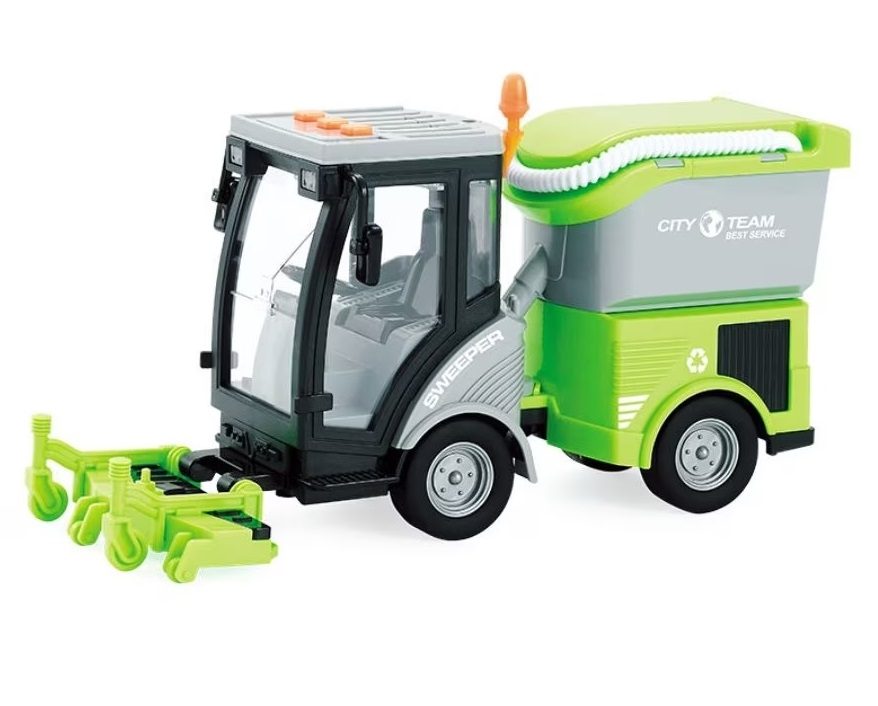 Masina de Maturat Stradala City Service 1:16 cu Lumini si Sunete, Jucarie Interactiva Realista de Curatenie Urbana pentru Copii, Vehicul Verde cu Efecte Luminoase, Sunete Autentice si Cos de Gunoi, Masinuta de Santier Oras Plina de Aventura