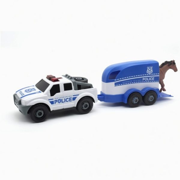 Masina De Politie Cu Remorca De Echitatie Si Figurina Cal, Cu Frictiune, Jucarie Interactiva Pentru Copii, Vehicul De Interventie Transport Cai Cu Remorca Si Cal Inclus, SUV Politie Realist, Aventura De Patrulare, Pentru Copii 3+ Ani