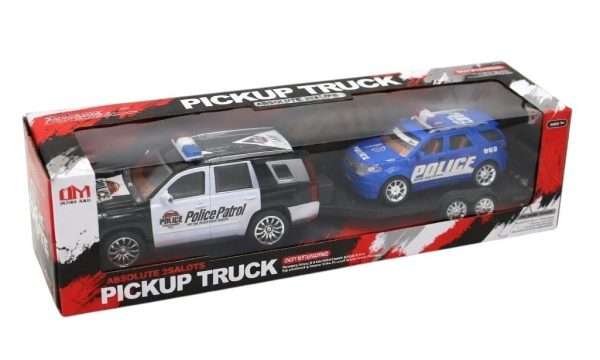 Masina de Politie Frictiune cu Platforma, Jucarie Interactiva cu Motor Frictiune Puternic, Platforma de Incarcare Vehicule, Utilaj Politie Realistic pentru Baieti 3+ Ani, Design Colorat si Durabil