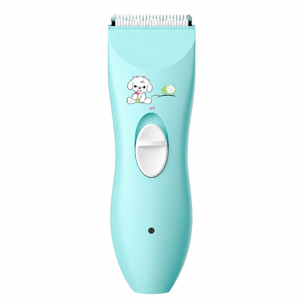 Masina De Tuns Bebelusi si Copii, Flippy, Lame Cermice si Inox, Fara Fir, Functie Anti Taiere, Silentios, 50 W, Rezistent la Apa, 2 Accesorii, Incarcator USB, Model Ursulet, Albastru deschis