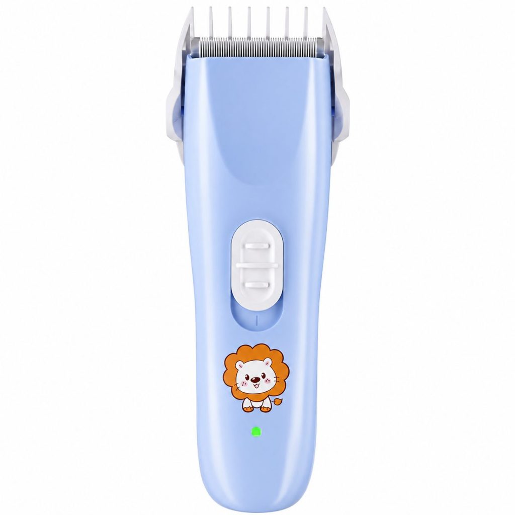 Masina De Tuns Bebelusi si Copii, Flippy, Lame Cermice si Inox, Fara Fir, Functie Anti Taiere, Silentios, 50 W, Rezistent la Apa, 2 Accesorii, Incarcator USB, Model Leu, Albastru