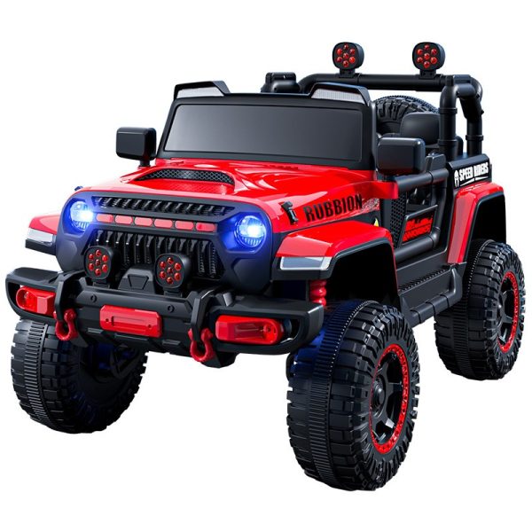 Masina Electrica pentru Copii, Flippy, Off-Road, Conectare Bluetooth, telecomanda, Tractiune Spate, Lumina Intermitenta, Baterie 12V 7Ah, 120 x 63 x 68cm, Rosu