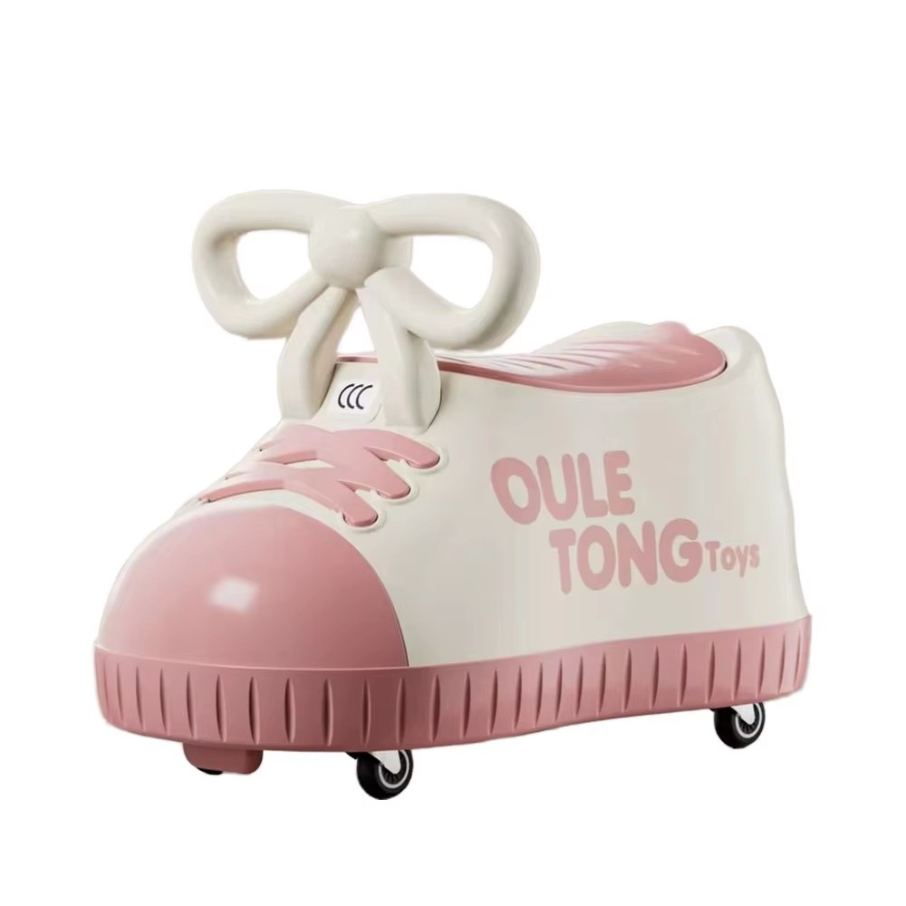 Masina pentru Copii, Flippy, Model Pantof, 4 Roti, 1-6 ani, Cutie de Depozitare, din ABS, 48 x 27 x 34 cm, Roz