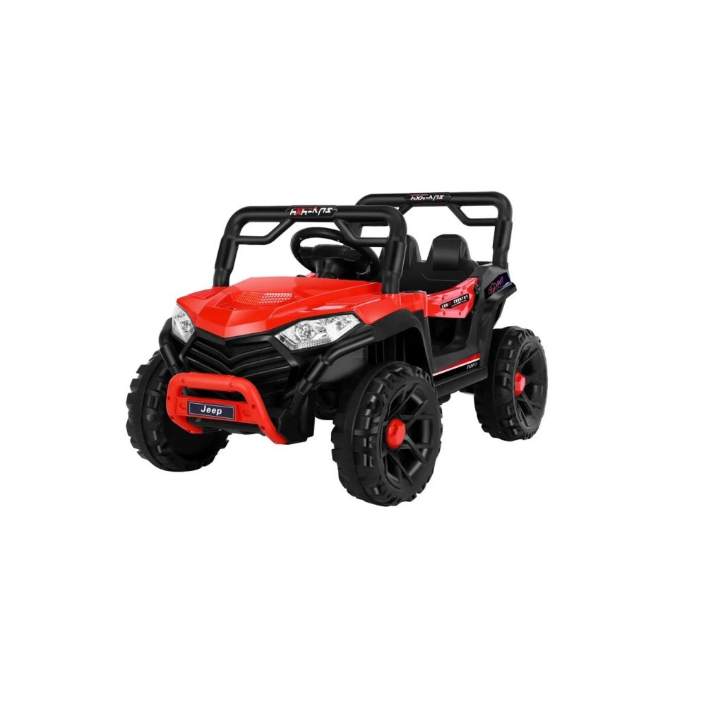 Masinuta Electrica Flippy, pe 4 Roti, Tip Jeep, 2 Usi,cu Acumulator, Sistem Anti-Rasturnare, Sistem de Lumini si Sunet, 2-8 Ani, 100 x 61 x 62 cm, Rosu