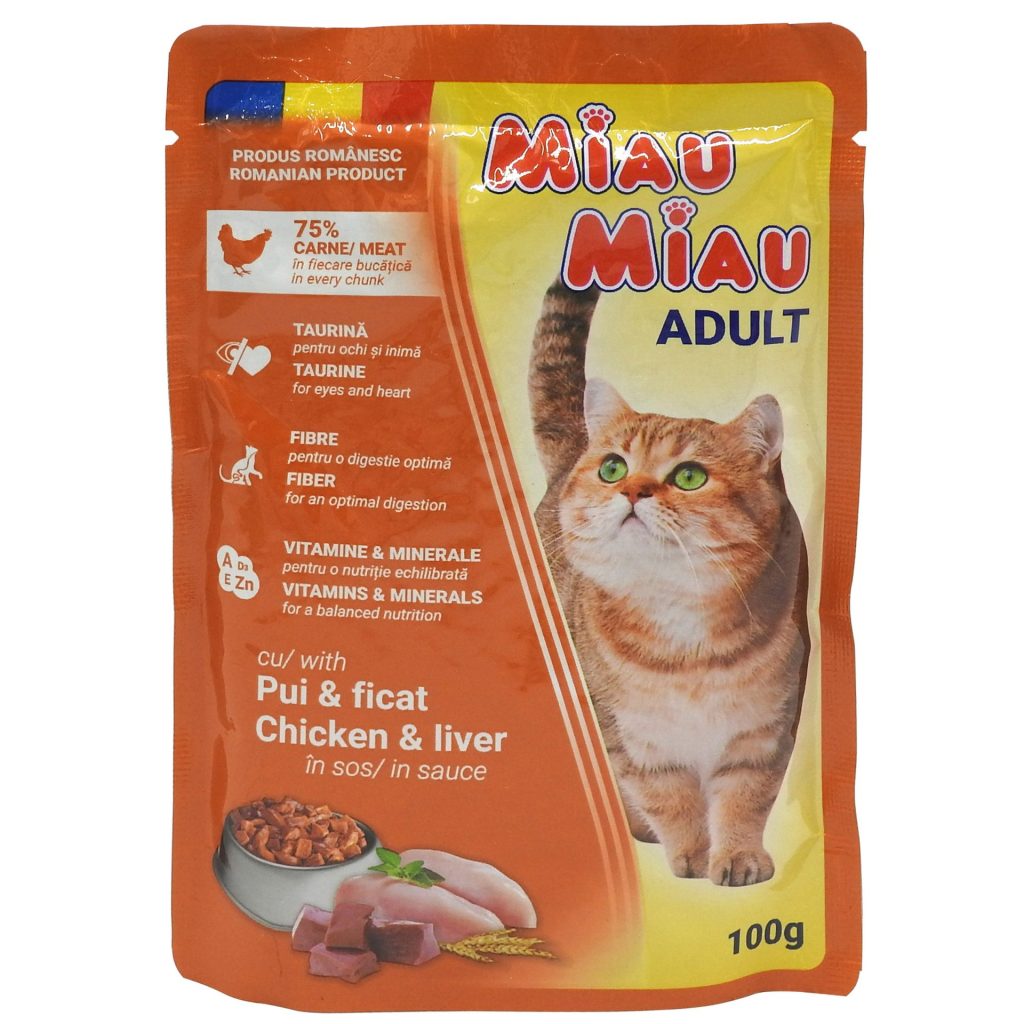 Hrana Umeda pentru Pisici in Sos, Miau Miau, Pui Ficat, 100 g