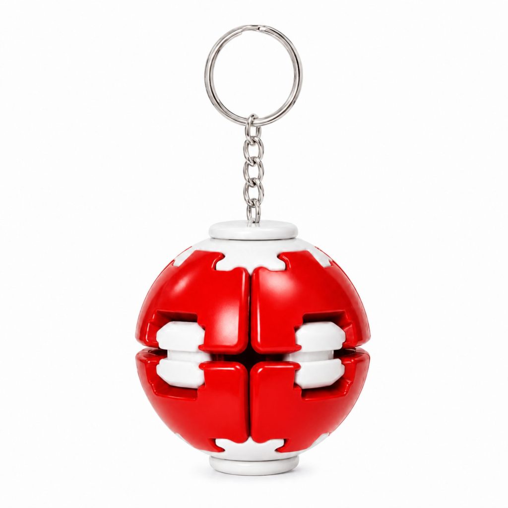 Minge Antistres Rotativa 3D, Flippy, Keychain Fidget Spinner Ball, cu Sistem Push and Spin, Jucarie Senzoriala pentru Relaxare si Indemanare, 4.5x5 cm, Rosu