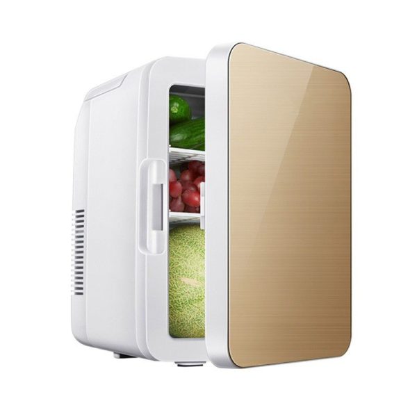 Mini Frigider pentru Auto / Cosmetice, Flippy, Dubla Functie de Incalzire Racire, Portabil, Exterior 28 x 26 x 19 cm / Interior 24 x 20 x 15 cm, Volum 8 L, Gold/Alb