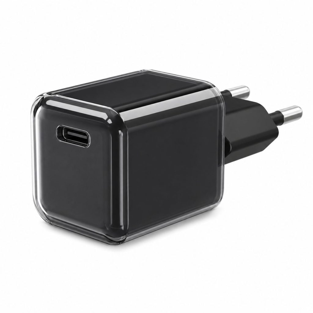 Incarcator Retea USB-C 30W Mini Ice Cube, Flippy, GaN Technology, Fast Charge, Carcasa Transparenta Bicolora, Standard European, Negru