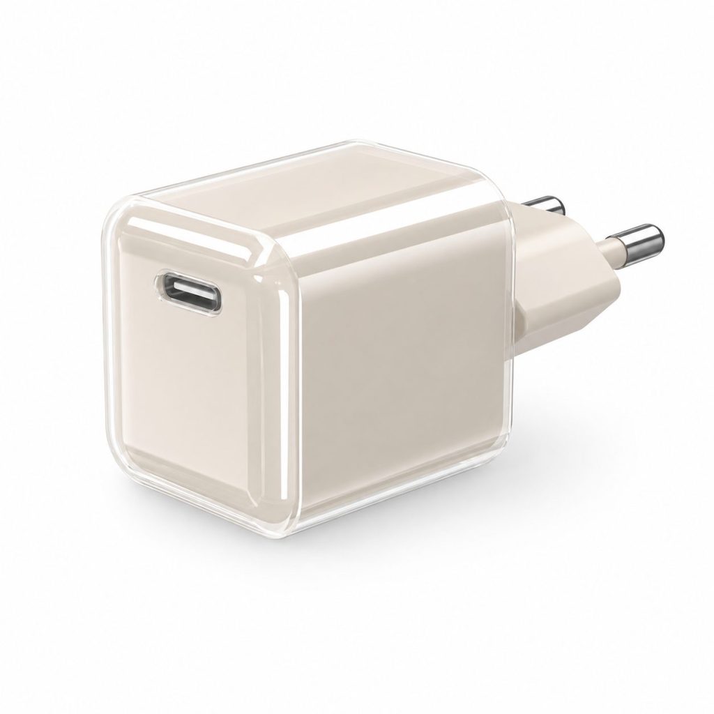 Incarcator Retea USB-C 30W Mini Ice Cube, Flippy, GaN Technology, Fast Charge, Carcasa Transparenta Bicolora, Standard European, Crem