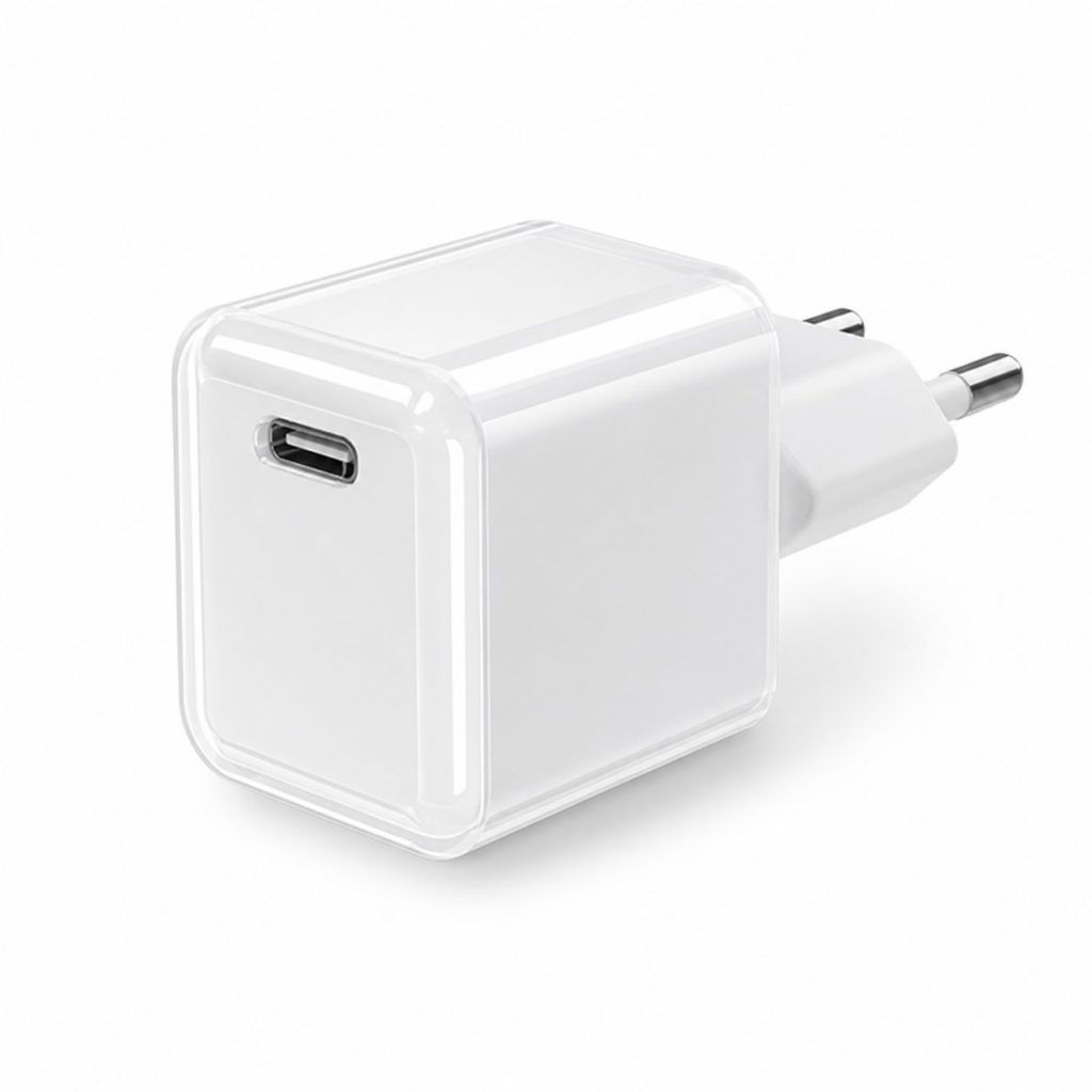 Incarcator Retea USB-C 30W Mini Ice Cube, Flippy, GaN Technology, Fast Charge, Carcasa Transparenta Bicolora, Standard European, Alb
