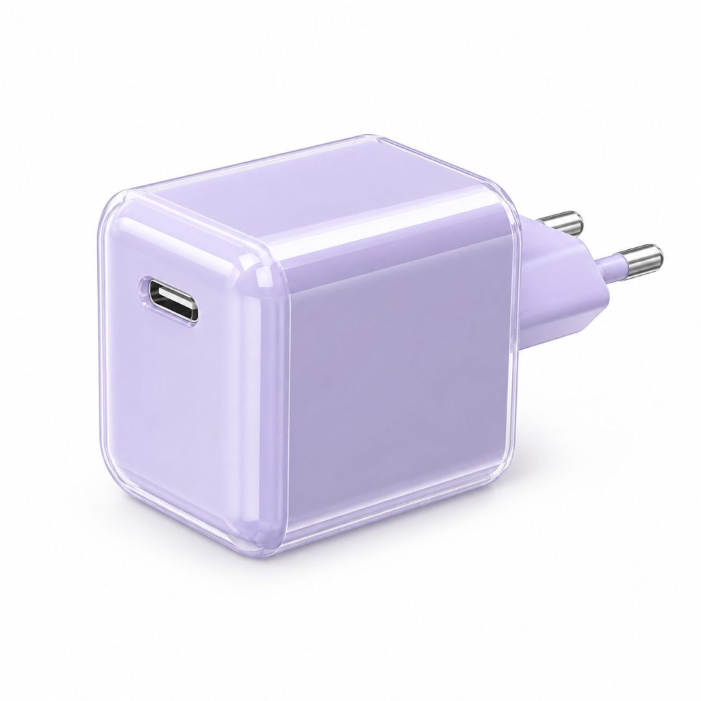 Incarcator Retea USB-C 30W Mini Ice Cube, Flippy, GaN Technology, Fast Charge, Carcasa Transparenta Bicolora, Standard European, Mov