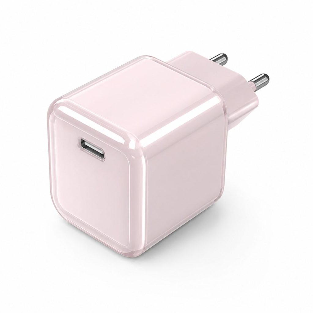 Incarcator Retea USB-C 30W Mini Ice Cube, Flippy, GaN Technology, Fast Charge, Carcasa Transparenta Bicolora, Standard European, Roz