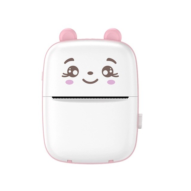 Mini Imprimanta Foto Portabila, Flippy, Incarcare USB, Bluetooth, Model Ursulet, 12 x 9 x 5 cm, Alb Roz