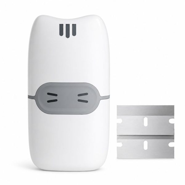 Mini Racleta de Curatare, Flippy, pentru Etichete, Adezivi, din ABS+ Metal, 2 Lame Incluse, Alb