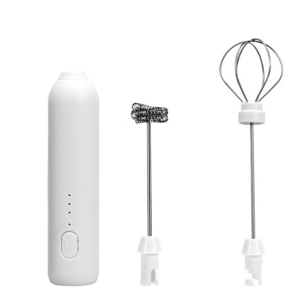 Mixer Spuma Lapte, Flippy, Electric cu Incarcare USB, Bauturi Calde/Reci, Maner Izolat Termic, Otel Inoxidabil, pentru Latte, Ciocolata Calda, Cappuccino, Frappe, Usor de Folosit, 2 Accesorii, Alb