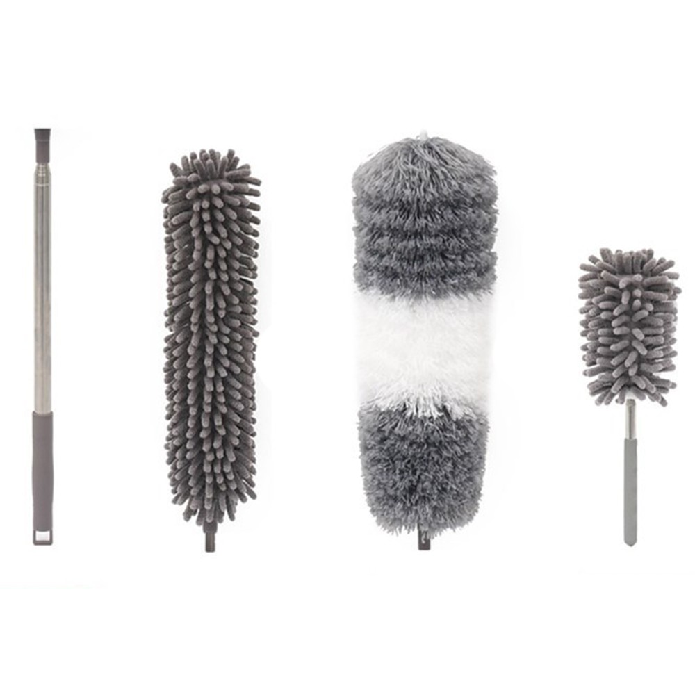 Mop din Microfibra pentru Curatenie, Flippy, Set 3 Capete Detasabil, Mop din Microfibra, Pamatuf pentru Praf, Mini Perie, Maner Extensibil, EVA, Impachetate in Sac cu Fermoar, Gri