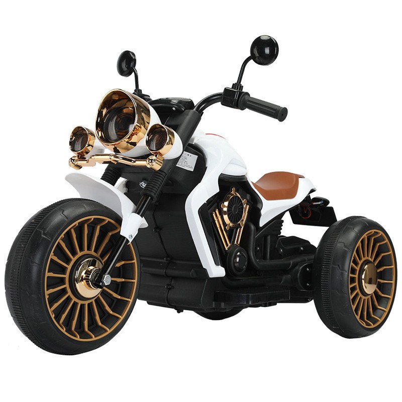 Tricicleta Electrica pentru Copii, Flippy, cu 2 Acumulatoare 380*2, 6V 4.5, Sistem Anti-Rasturnare, Sistem de Lumini si Sunet, 6-8 Ani, 93 x 48 x 63 cm, Alb Negru