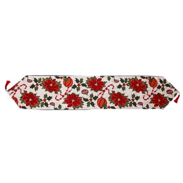Napron Decorativ pentru Masa, Flippy, Model Flori, Tematica Craciun, 35 x 180 cm, Rosu