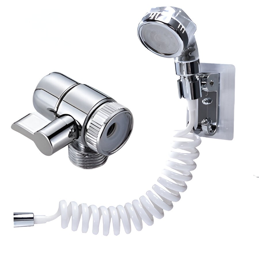 Set Extensie de Dus, Flippy, pentru Baterie Baie sau Bucatarie, 4 Piese, Filtru de Ioni Negativi, Furtun Flexibil de 1.5 Metri, Argintiu