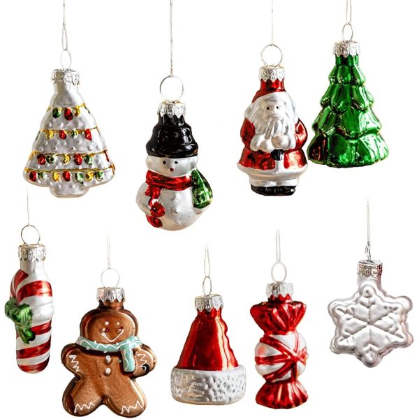 Set 9 Decoratiuni de Craciun, Flippy, pentru Brad, 5 cm, din Sticla, 22 x 12.5 x 4.2 cm, Multicolor