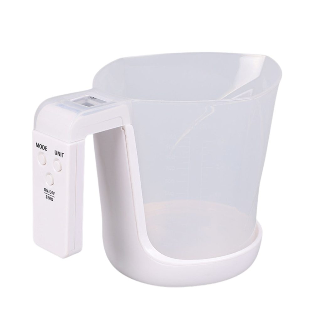 Cantar de Bucatarie 2 in 1, Flippy, Model Electronic, Tip Cana Gradata cu Masurare, pentru Lichide si Solide, Display Automat, 21.5 x 14.3 x 15 cm, Alb