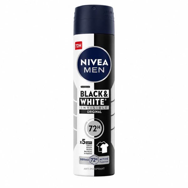 Deodorant Antiperspirant Spray, NIVEA, 72 h, MEN Black & White Invisible, Original 150 ml