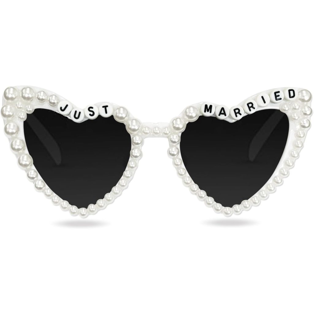 Ochelari Decorativi, Flippy, Model Just Married, cu Perle, pentru Nunta, din PC, 15.3 x 5.7 x 14.5 cm, Alb