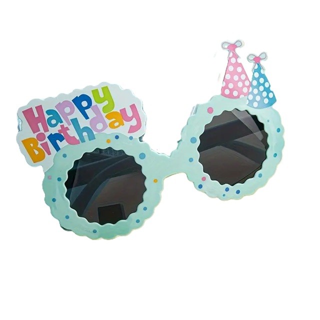 Ochelari Decorativi, Flippy, pentru Petrecere, din ABS, Unisex, Model Happy Birthday, 13.5 x 8.5 cm, Albastru