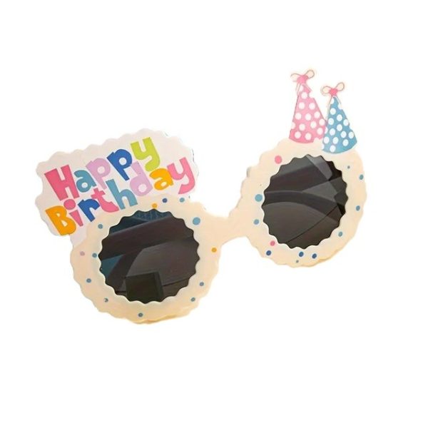 Ochelari Decorativi, Flippy, pentru Petrecere, din ABS, Unisex, Model Happy Birthday, 13.5 x 8.5 cm, Bej